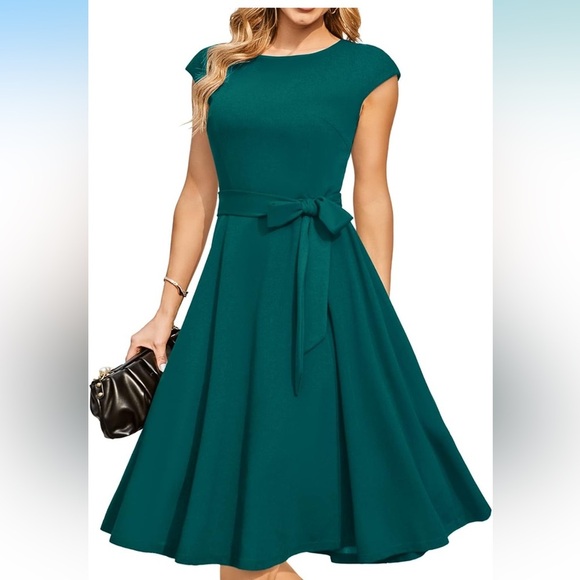 Dresstells Dresses & Skirts - Elegant Teal Cap Sleeve Dress